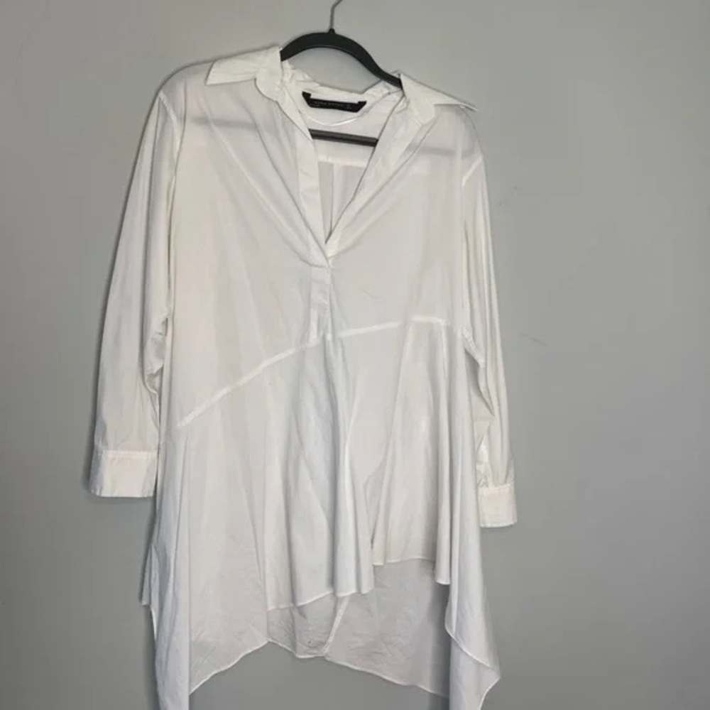 Zara long sleeve white shirt dress